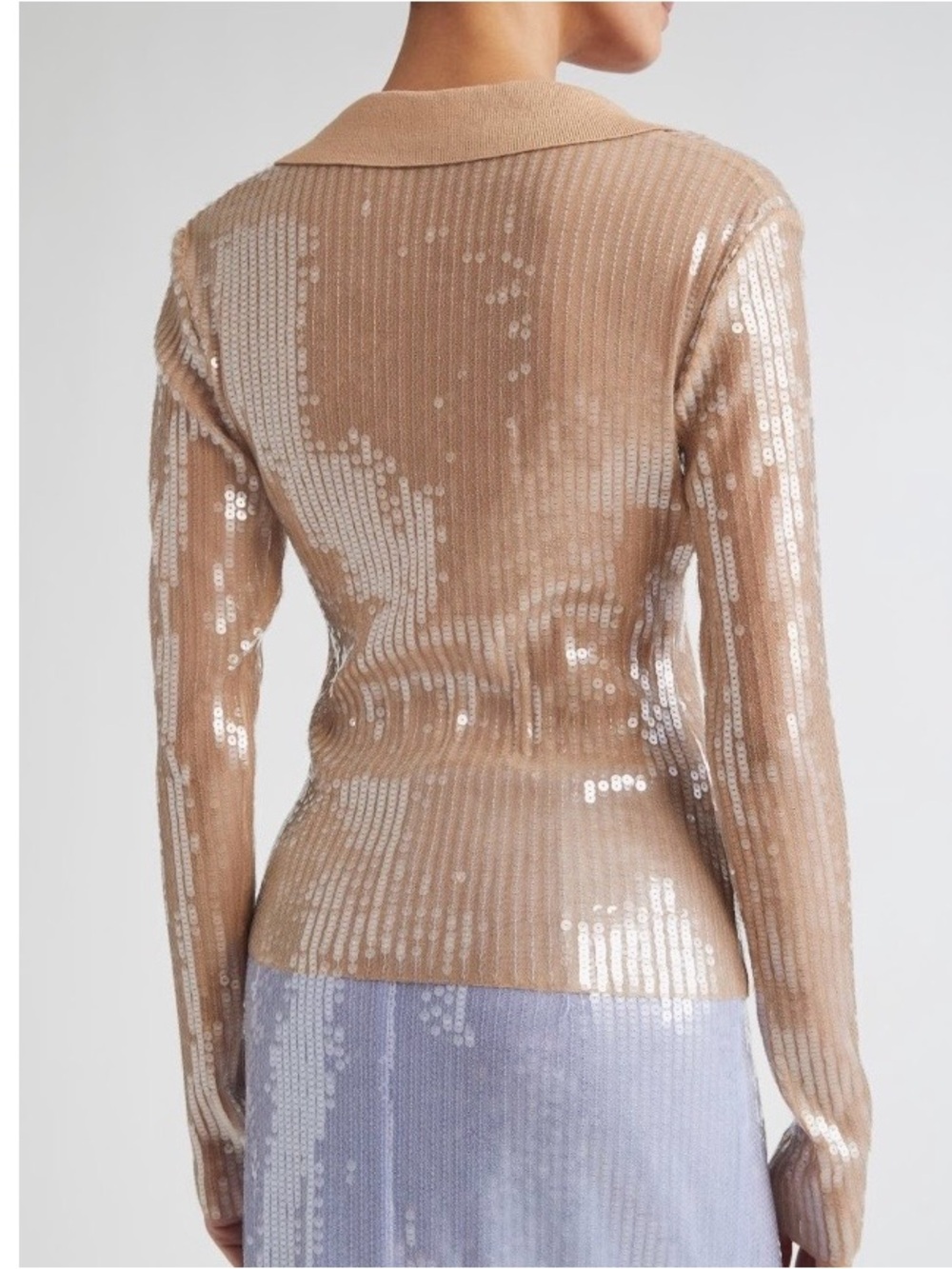 MONSE Mesh Sequin Top Long Sleeve Polo Nude Beige Women’s Size S - Picture 3 of 13